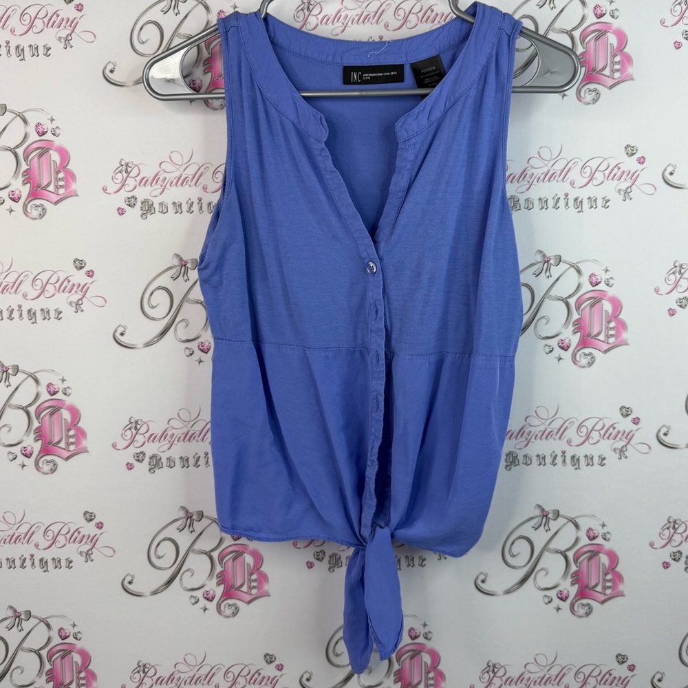 INC International Concepts tank to blue Purple Sleeveless Blouse tie up twist